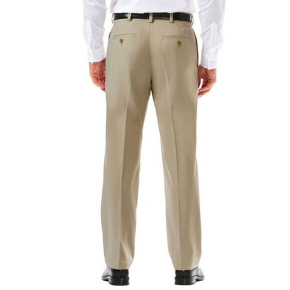 Haggar Men's Khaki Classic Fit Cool 18 Pro Dress Pants Flat Front 34W x 34L - Picture 3 of 12